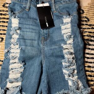 Fashion Nova Light Blue Distressed Denim Shorts